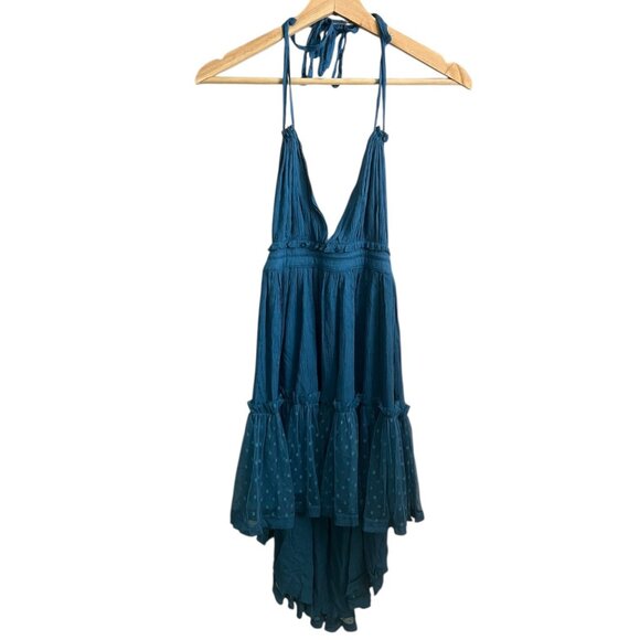 Babydoll Boho Ruffle Mini Dress Blue Size Small Hippie Beach‎ Coastal Festival - Picture 3 of 7